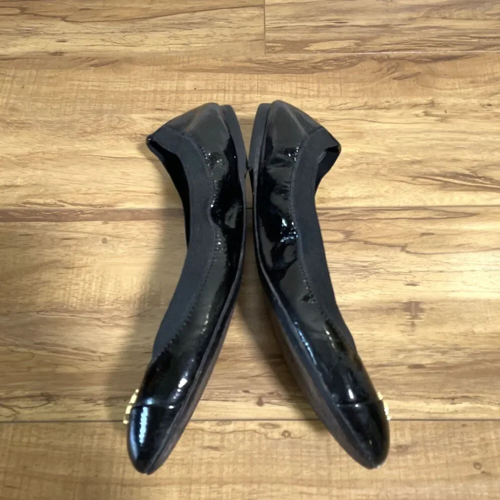 Tory Burch Jolie 10.5 M Black Patent Leather Cap Toe Stretch Ballet Flats Shoes